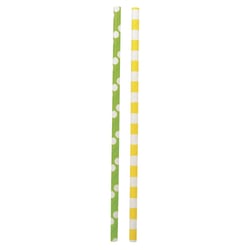 Pailles de papier conviennent p.aliments, jaune / vert Bandes / Points, 25 pièces