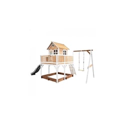 AXI Classic Liam Maisonnette avec Balancoire Simple Marron Blanc Toboggan Gris - Axi House