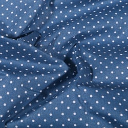 Tissu Coton enduit Petits pois blancs sur fond Bleu denim