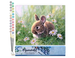 Peinture par Numéro Figured'Art - Lapin et marguerites - Kit de Loisir Créatif DIY Numéro d'Art Complet - 40x50cm sans châssis en bois