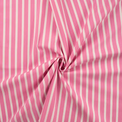 Tissu Coton Stretch rayé Rayures Blanche sur fond Rose bonbon