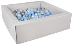 Piscine à balles carrée avec 300 balles – gris/perle, transparent, bleu clair, argent - Velinda