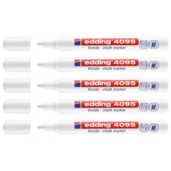 Lot de 5 marqueurs craie liquide EDDING 4095 blanc pointe ronde 2-3 mm