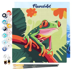 Mini Peinture par Numéro Figured'Art 20x20cm avec cadre Rainette Tropicale aux Yeux Rouges - Petit Format