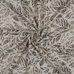 Tissu Lin Viscose feuillage reflets doré sur fond Ecru