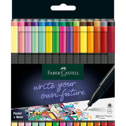 Feutres - Pointe fine - 0,4mm - 30 couleurs néon et pastel - Faber-Castel