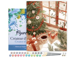 Peinture par Numéro Figured'Art avec Cadre - Matinée de Noël Conviviale - Kit de Loisir Créatif DIY Numéro d'Art Complet - 40x50cm toile tendue sur châssis