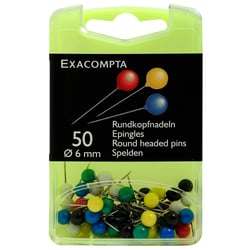 Boîte de 50 épingles sphériques - Hauteur de pointe 15mm - 6mm de diamètre - Couleurs assorties - Exacompta