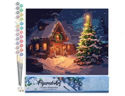 Peinture par Numéro Figured'Art - Cottage de Noël enneigé - Kit de Loisir Créatif DIY Numéro d'Art Complet - 40x50cm sans châssis en bois