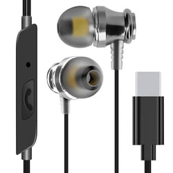 LinQ Écouteurs Filaires USB-C Intra-auriculaires avec Micro Intégrés 1.2m Noir / Argent