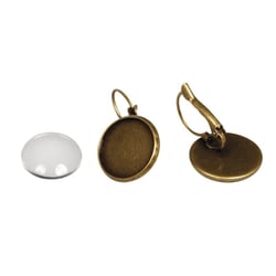 Monture métal: Boucle d'oreille,1,7cm, avec cabochon, 1paire, or ancien