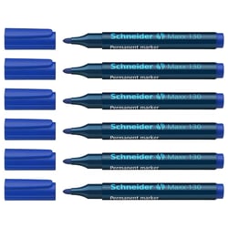 Lot de 6 marqueurs permanents - SCHNEIDER - pointe ogive 1-3 mm - bleu