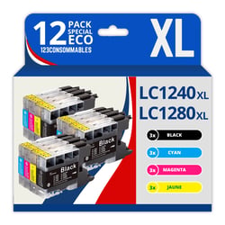 123CONSOMMABLES - LC1220/LC1240/LC1280 - Cartouches encre Compatible avec Brother DCP-J725DW DCP-J925DW MFC-J430 MFC-J5910DW MFC-J625DW MFC-J6510DW MFC-J6910DW (pack de 12) - 123CONSOMMABLES
