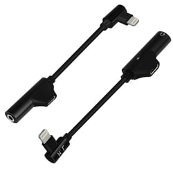 Avizar Adaptateur Audio et Charge pour iPhone vers Lightning / Jack 3.5mm Embout Coudé Noir