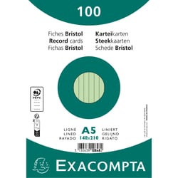 Paquet 100 fiches sous film - bristol ligné non perforé 148x210mm - Vert - x 10 - Exacompta