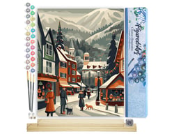 Peinture par Numéro Figured'Art - Marché de Noël dans la Vallée - Kit de Loisir Créatif DIY Numéro d'Art Complet - 40x50cm toile roulée + châssis en bois à monter