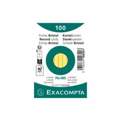 Paquet 100 fiches sous film - bristol ligné non perforé 74x105mm - Jaune - x 40 - Exacompta