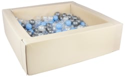 Piscine à balles carrée avec 300 balles – cappuccino/perle, transparent, bleu clair, argent - Velinda