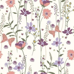 Tissu Popeline de Coton Fleur de Prairie sur fond Ecru