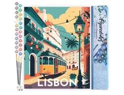 Peinture par Numéro Figured'Art Affiche Vintage Lisbonne - Activité Manuelle Kit de Loisir Créatif DIY Numéro d'Art Complet - 40x50cm sans châssis en bois