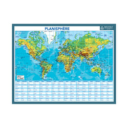 Fiche mémo - Carte du monde et drapeaux - 2 faces - 20,5x26,5cm - Scolaire - Bouchut