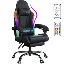 Chaise gaming ergonomique - GTPLAYER - RGB LED massage repose-pieds simili cuir noir