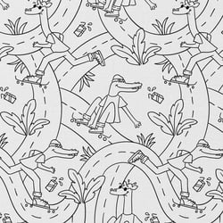 Tissu Coton à colorier Arty Skate sur fond Blanc - Au mètre