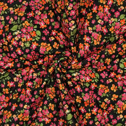Tissu Coton Matelassé réversible digital Lio tapis de fleurs sur fond Noir