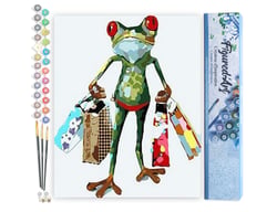 Peinture par Numéro Figured'Art - La Grenouille revenant du Shopping - Kit de Loisir Créatif DIY Numéro d'Art Complet - 40x50cm sans châssis en bois