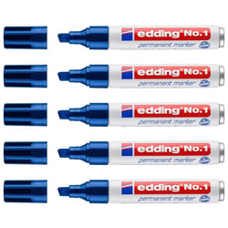 Lot de 5 marqueurs permanents EDDING N°1 - Bleu - Pointe biseautée - 1-5 mm