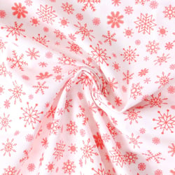 Tissu Coton imprimé Eryna flocons Rouges sur fond Blanc - Au mètre