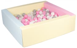 Piscine à balles carrée avec 200 balles – bords 3 couleurs/blanc, transparent, rose clair, gris - Velinda