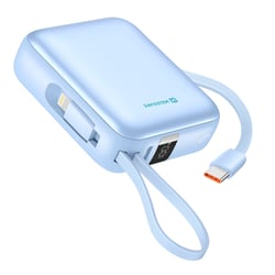 Swissten Batterie Externe 10000mAh 22.5W avec Câbles USB / Lightning et Écran LCD Bleu