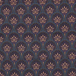 Tissu Coton enduit Art déco sur fond Bleu foncé