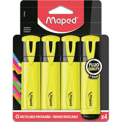 Surligneurs - Jaune fluo - Pointe biseautée - Scolaire - Bureau - 4 surligneurs - Maped