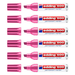 Lot de 6 marqueurs permanents - EDDING - Corps aluminium - Pointe biseautée 2-7 mm - Rose
