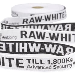 Film 25m sergé jacquard polyester RAW WHITE 25mm Blanc/noir