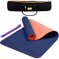 Tapis de Yoga MARINE CORAIL TPE dim. 183x61x0,6 cm + Sangle de transport et d’étirements + Sac Coton