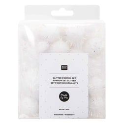 60 pompons brillants blancs irisés