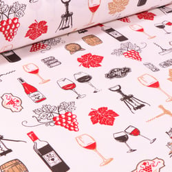 Tissu Coton imprimé Vignobles sur fond Blanc