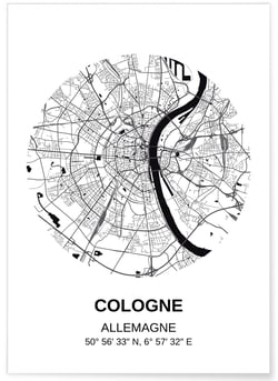 Affiche Carte Cologne | A3 : 29,7x42cm