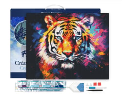 Diamond Painting Broderie Diamant Figured’Art 40x50cm toile tendue sur châssis en bois - diamants carrés - Tigre Coloré Abstrait