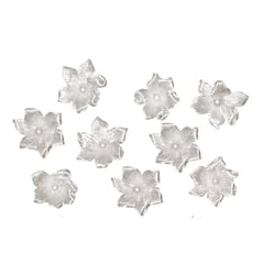 Petite fleur avec perle, 2 cm, blanc, 8 pièces