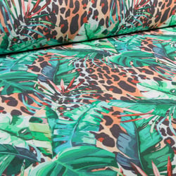 Tissu Toile Polycoton Grande largeur Palm and léo sur fond Naturel