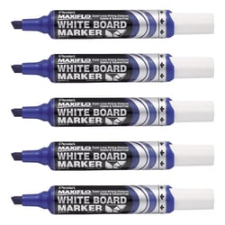 Lot de 5 marqueurs tableau blanc - PENTEL - Pointe biseautée large - Bleu