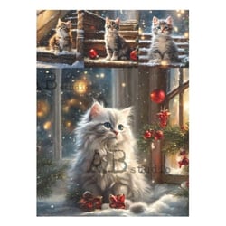 1 feuille de papier de riz 21 x 29,7 cm AB Studio CHAT DE NOEL 2134
