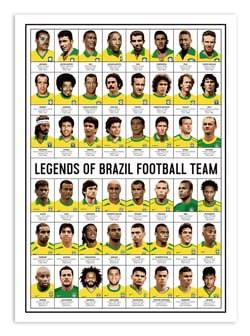Affiche 50 x 70 cm -  Legends of Brazil Football team - Olivier Bourdereau