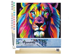 Peinture par Numéro Figured'Art - Lion Pop Art - Kit de Loisir Créatif DIY Numéro d'Art Complet - 40x50cm toile roulée + châssis en bois à monter