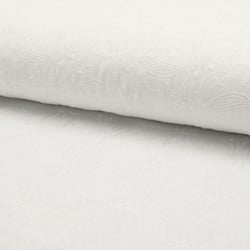 Tissu Voile de coton brodé Fleurs et Feuilles Blanches sur fond Blanc