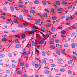 Tissu Coton imprimé Fleuris Jules sur fond Rose